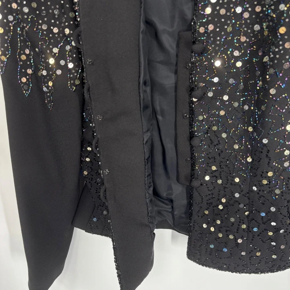 Stenay Sequin Beaded Jacket Womens 6 Black Gold Silver Evening Formal Vintage